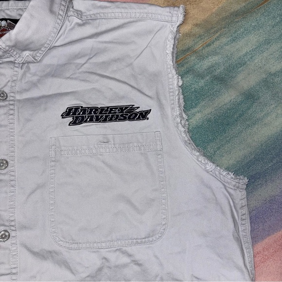 Harley-Davidson Gray Sleeveless Shirt double-sided men’s size XL shield back - Picture 3 of 7